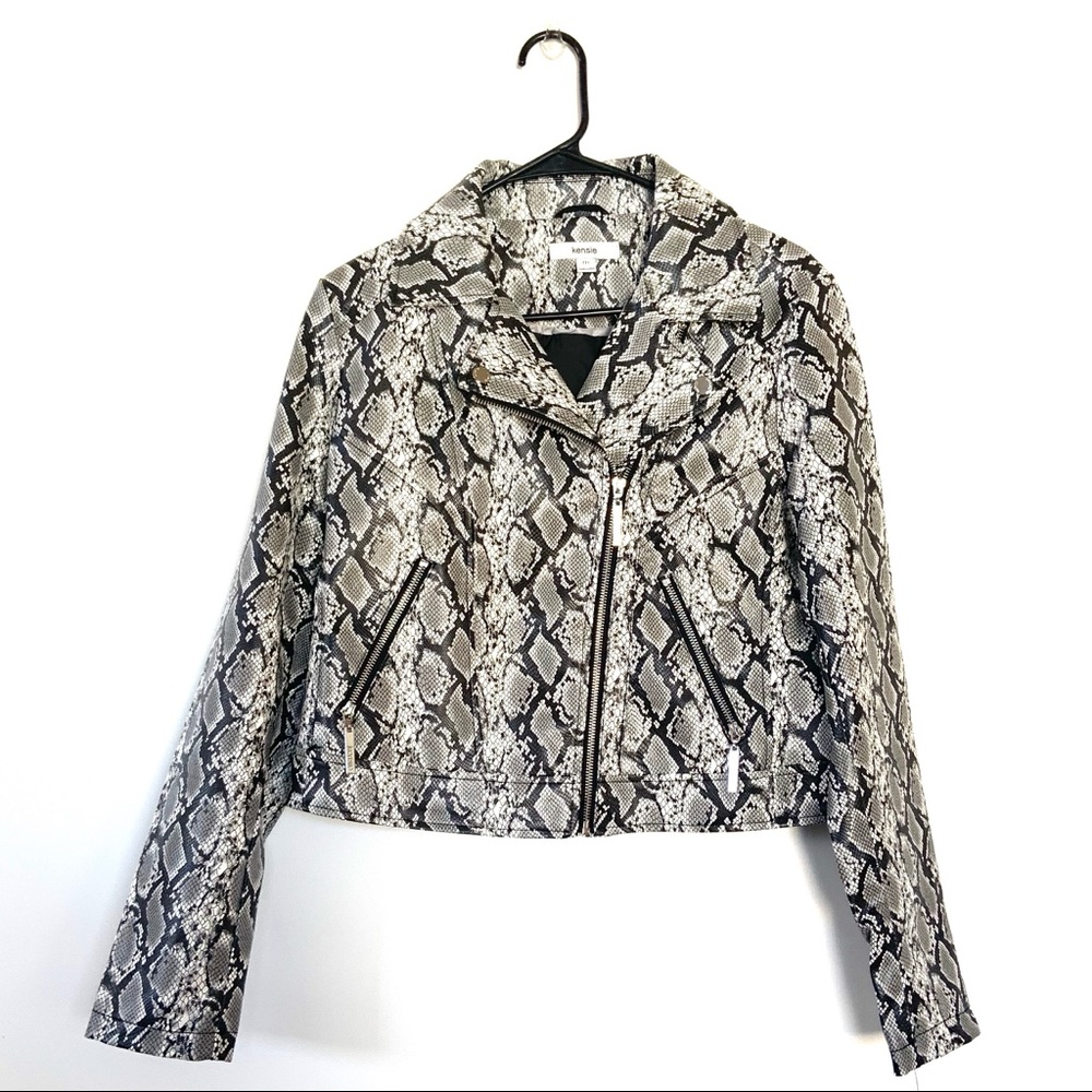 Kensie Python Snake Print PU leather Crop Jacket M